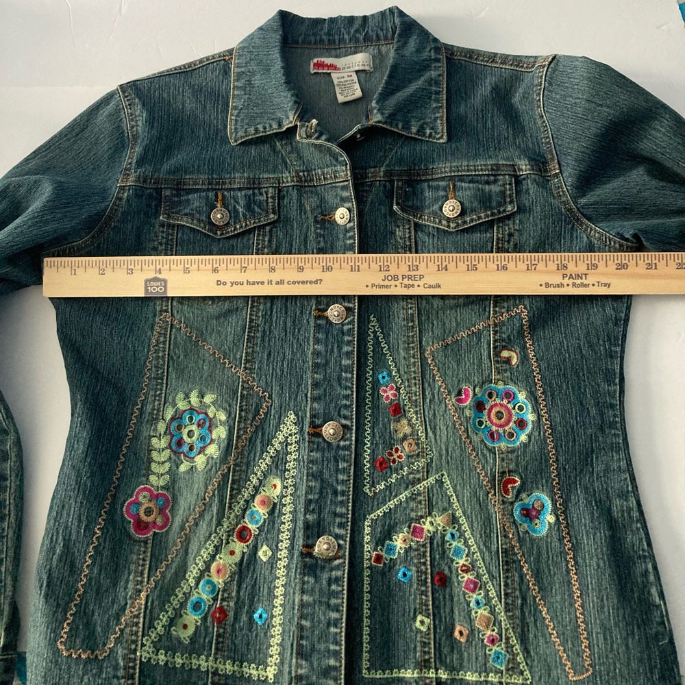 Cosmopolitan womens SZ M blue jean Floral Embroidered Jacket Vintage Beautiful - Picture 9 of 12